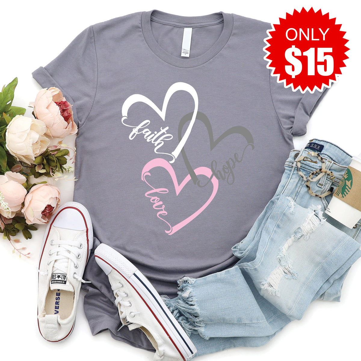Faith Hope Love Tee - Heather Storm - 15 product image 1