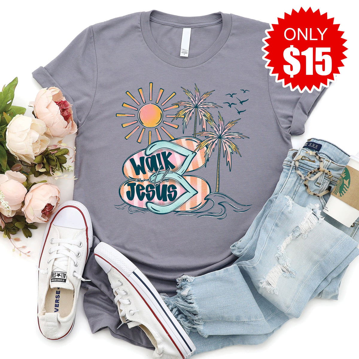 Walk With Jesus Tee - Heather Storm - 15 product image 1