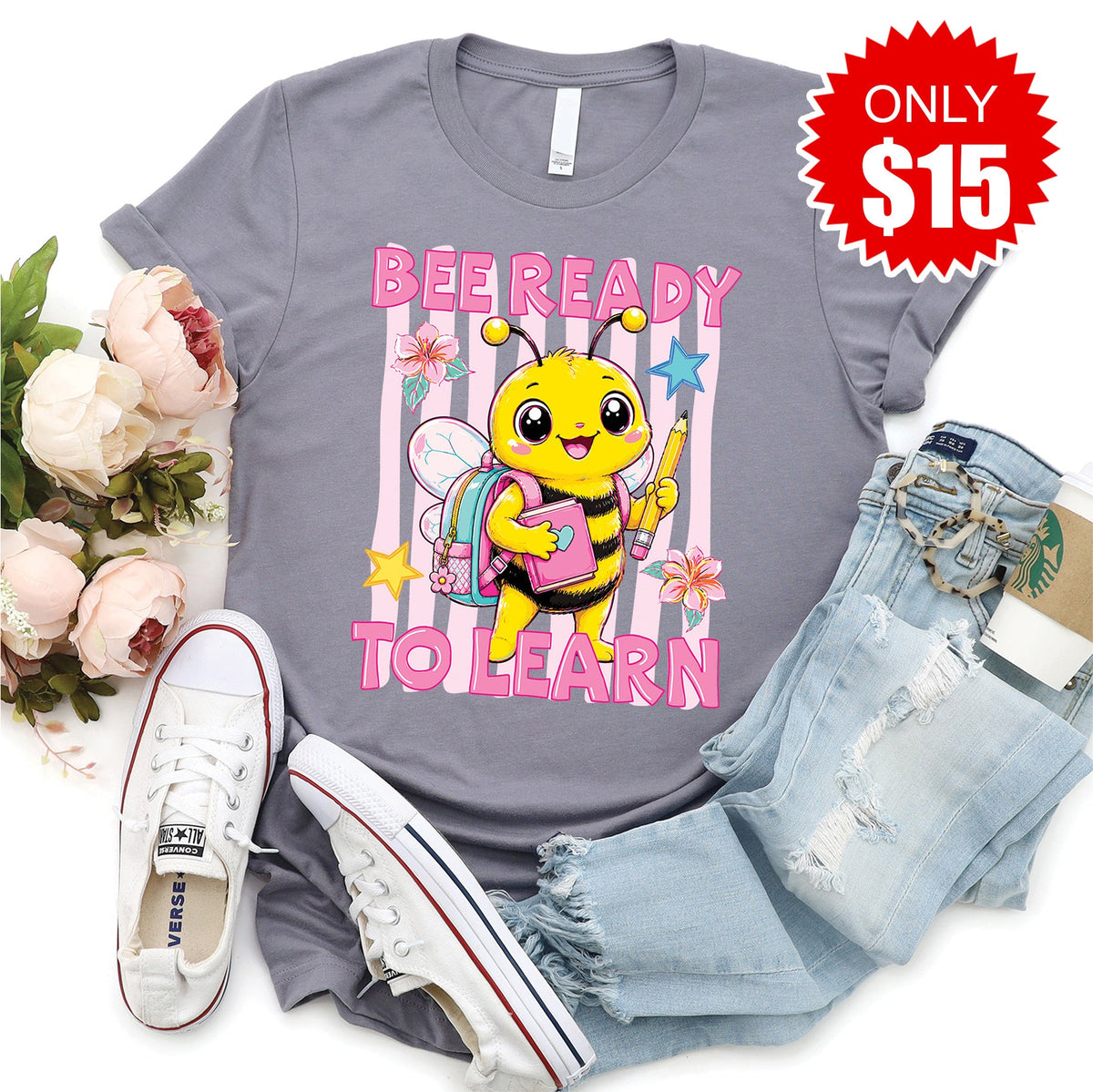 Bee Ready To Learn Tee - Heather Storm - 15 product image 1