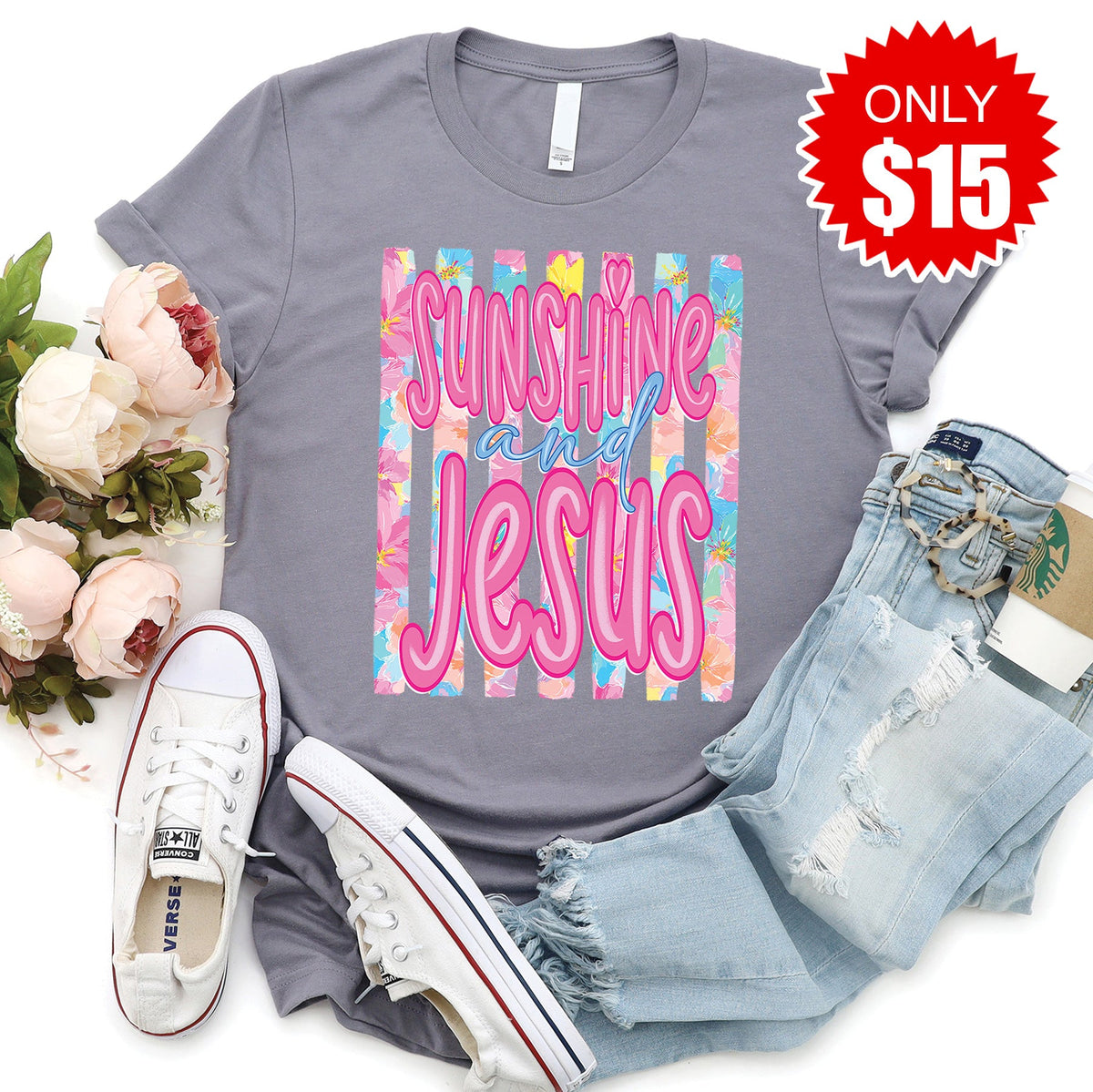 Sunshine and Jesus Tee - Heather Storm - 15 product image 1