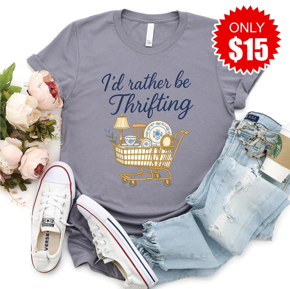 Id Rather Be Thrifting Tee - Heather Storm - 15 product image 1