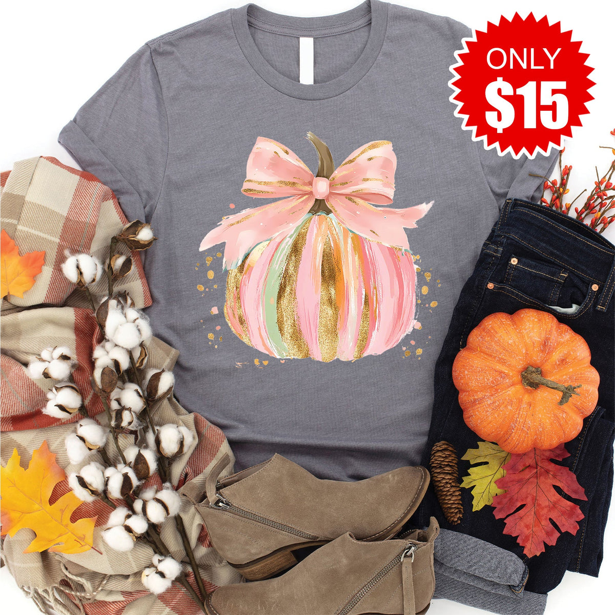 Pink Pumpkin Tee - Heather Storm - 15 product image 1