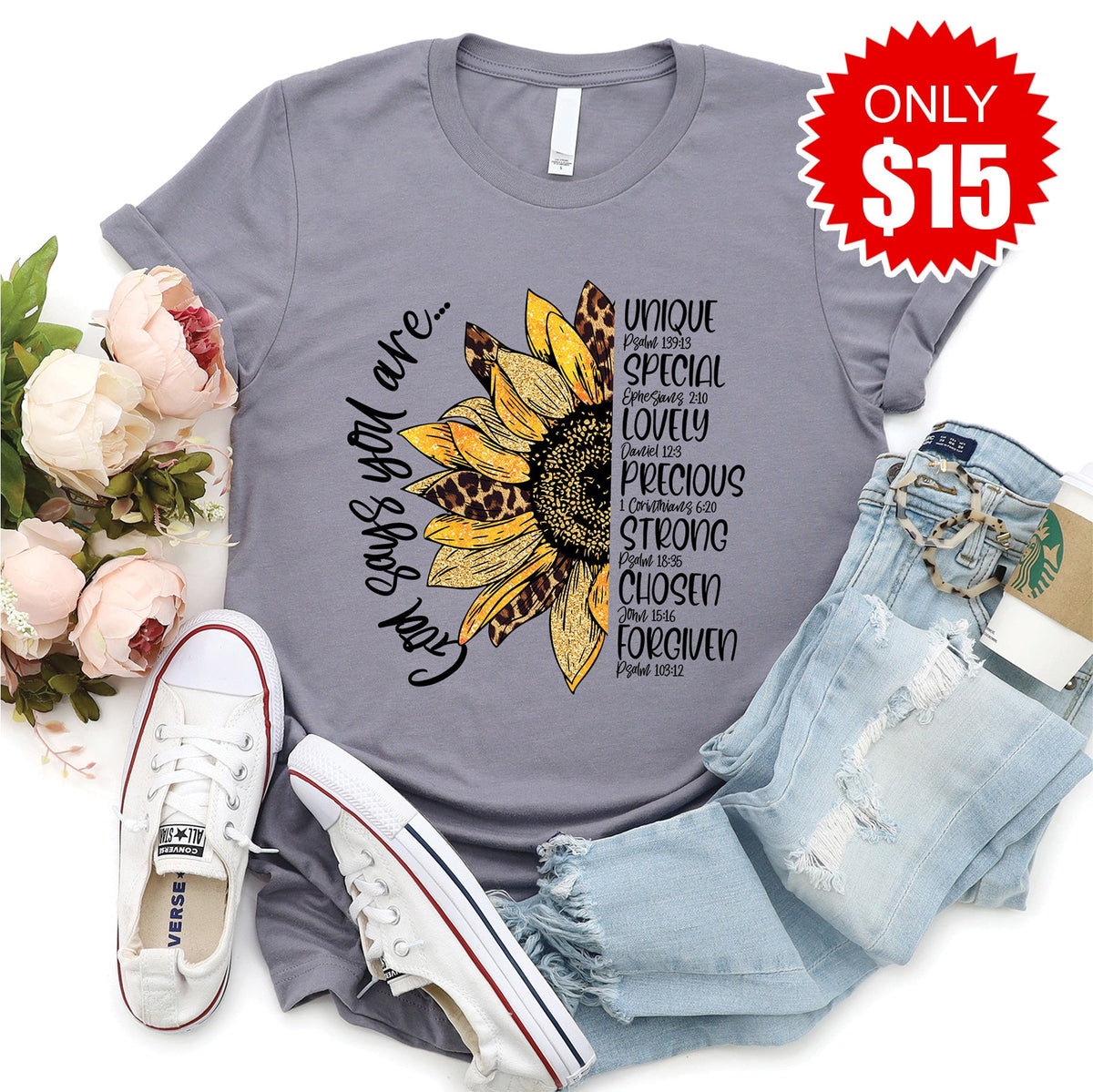 God Says Sunflower Tee - Heather Storm - 15 product image 1