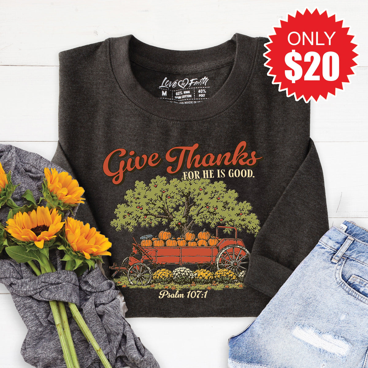 Give Thanks Sweatshirt - Heather Charcoal - 20 product image 1