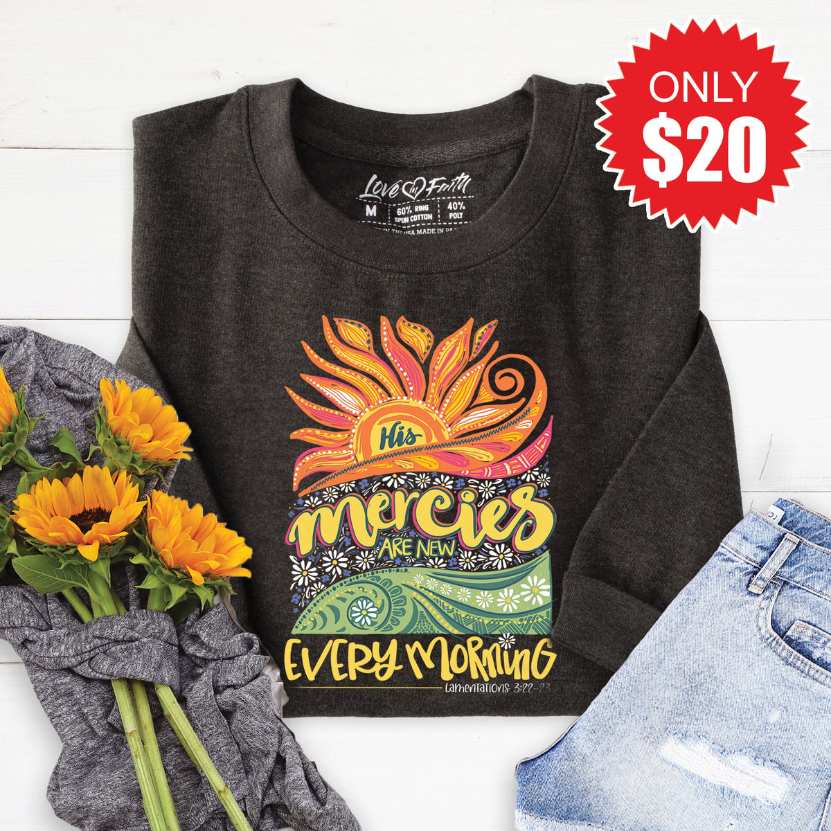 His Mercies Are New Sweatshirt - Heather Charcoal - 20 product image 1