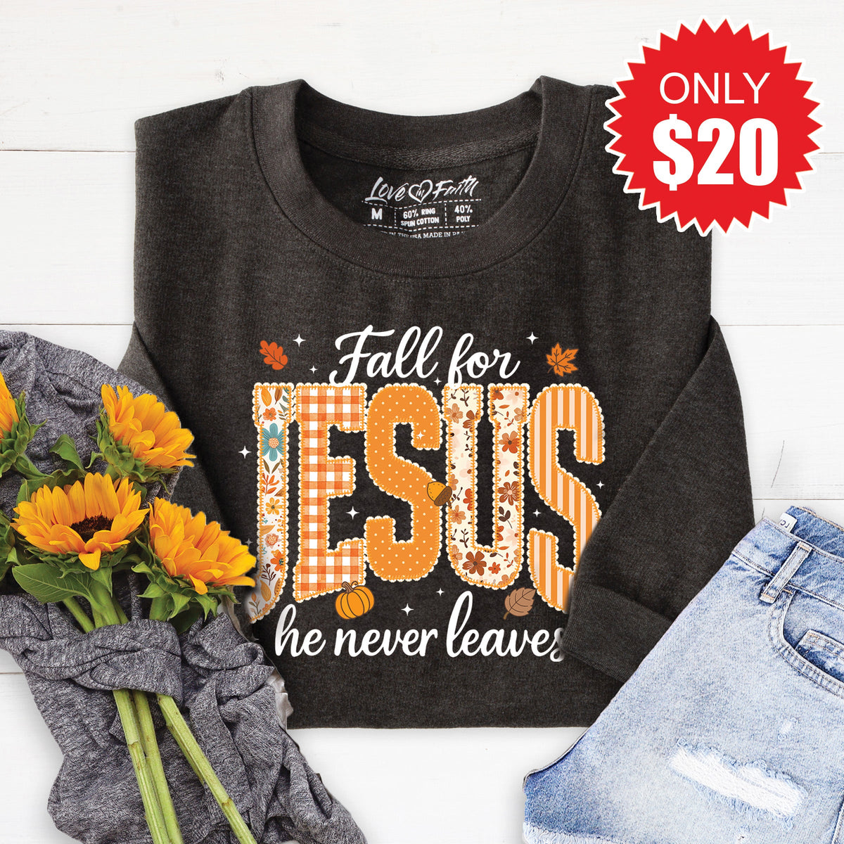 Fall For Jesus Sweatshirt - Heather Charcoal - 20 product image 1