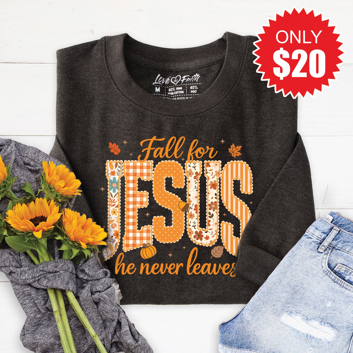 Fall For Jesus Sweatshirt - Heather Charcoal - 20 product image 1