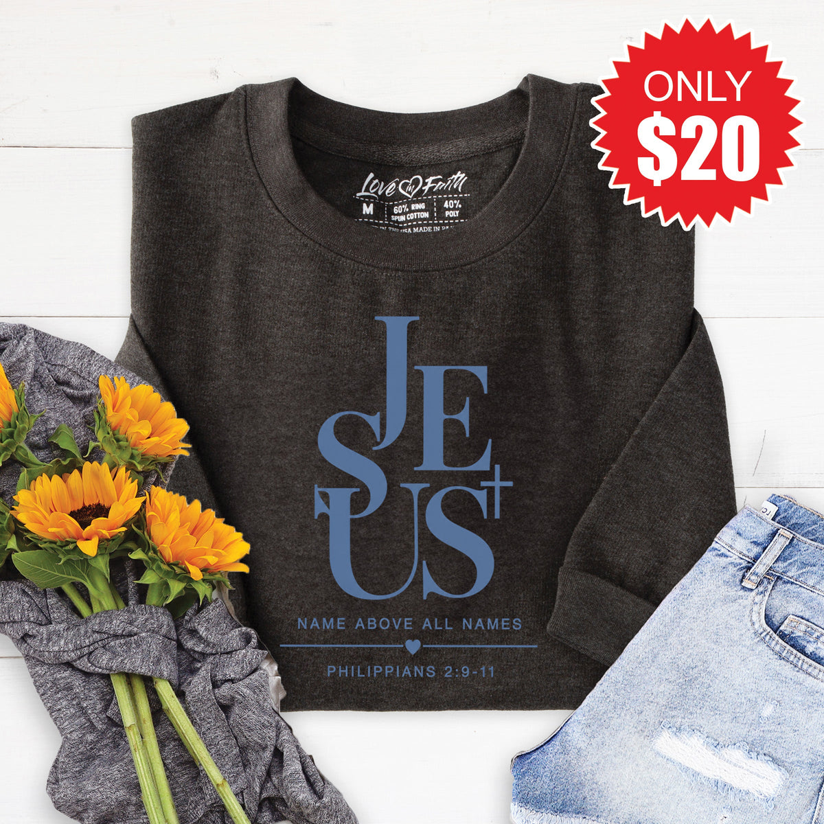 Jesus Sweatshirt - Heather Charcoal - 20 product image 1