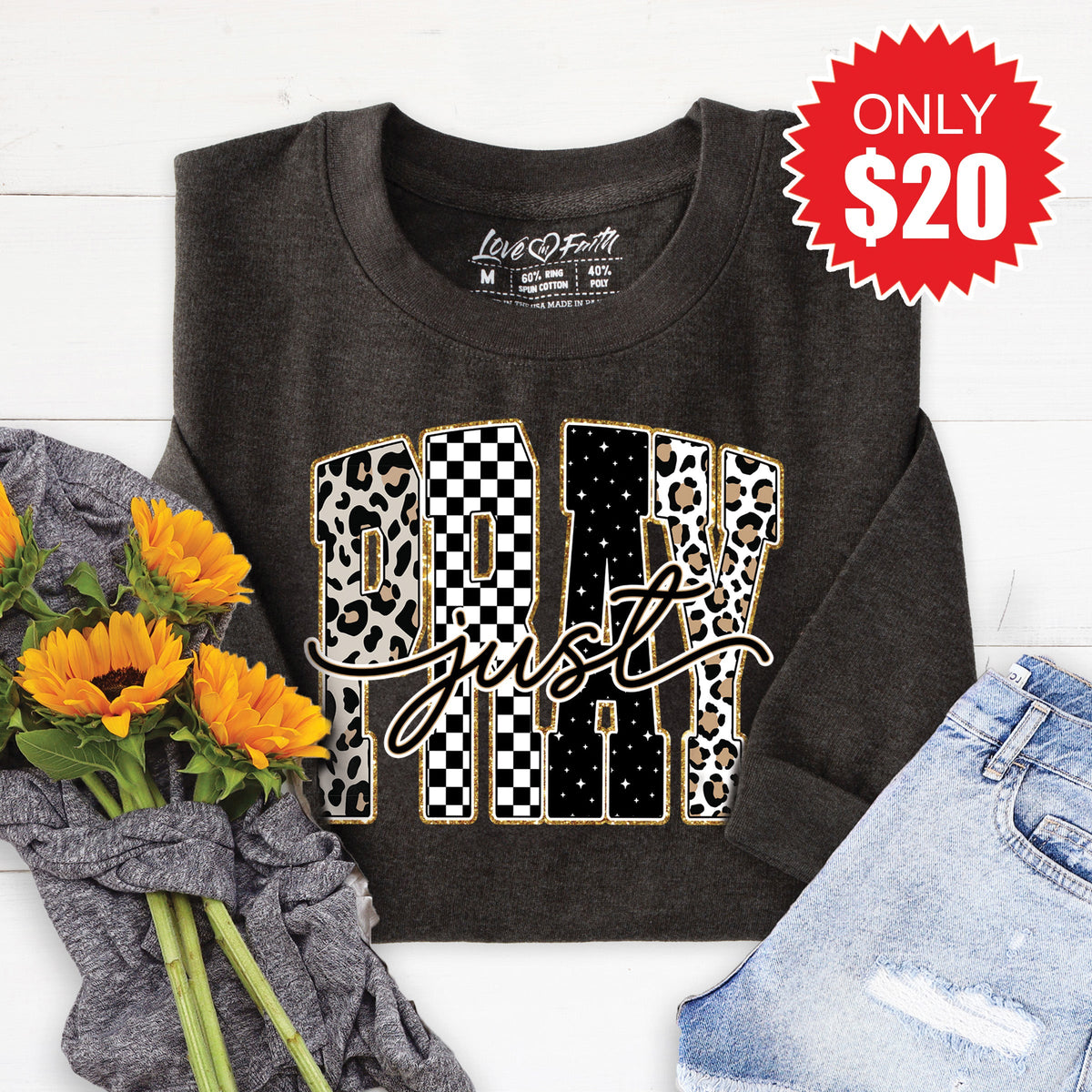 Just Pray Sweatshirt - Heather Charcoal - 20 product image 1