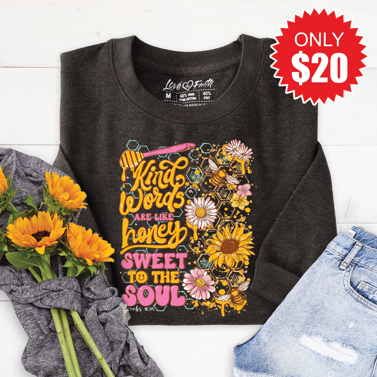 Kind Words Are Like Honey Sweatshirt - Heather Charcoal - 20 product image 1