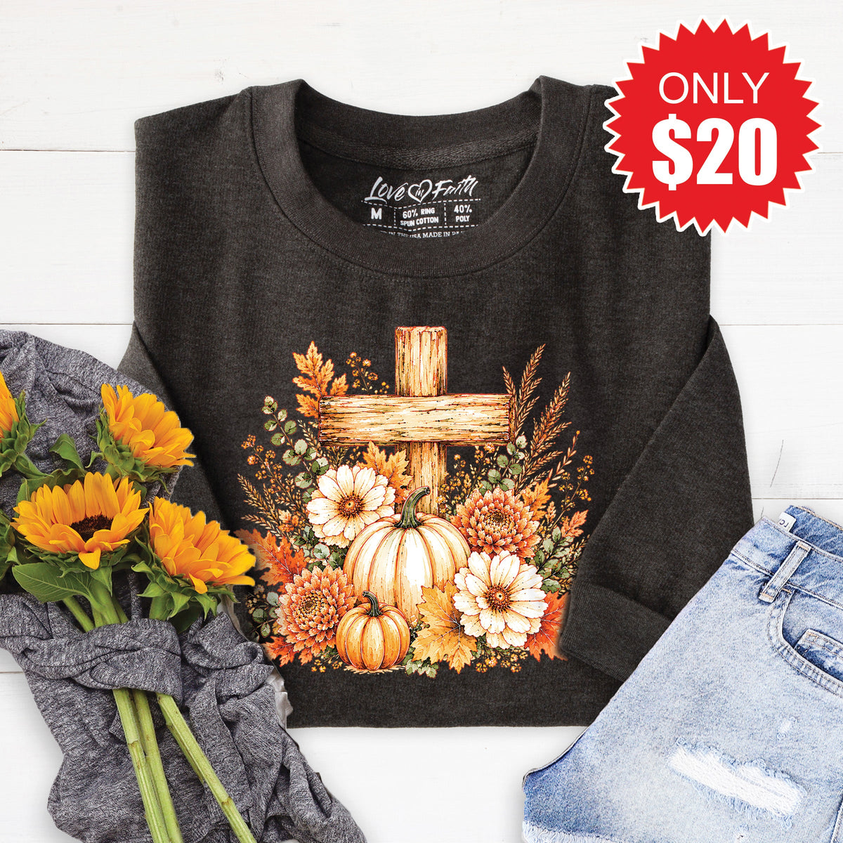 Cross And Pumpkins Sweatshirt - Heather Charcoal - 20 product image 1