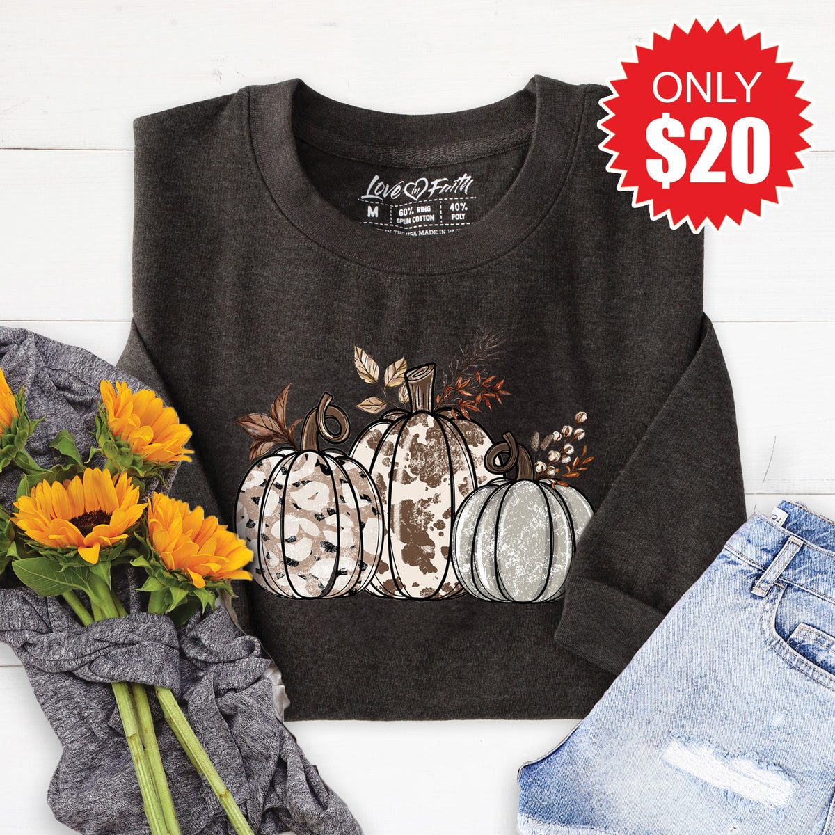 Pumpkin Trio Sweatshirt - Heather Charcoal - 20 product image 1