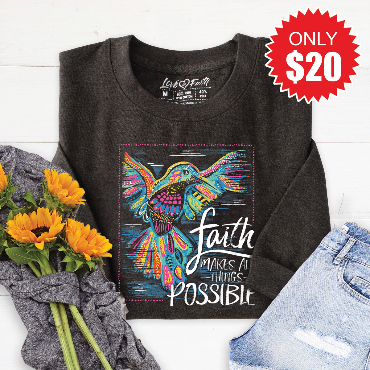 Faith Hummingbird Sweatshirt - Heather Charcoal - 20 product image 1