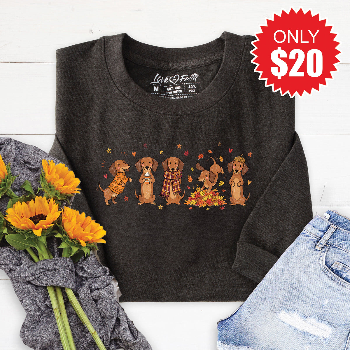 Fall Dachshund Sweatshirt - Heather Charcoal - 20 product image 1