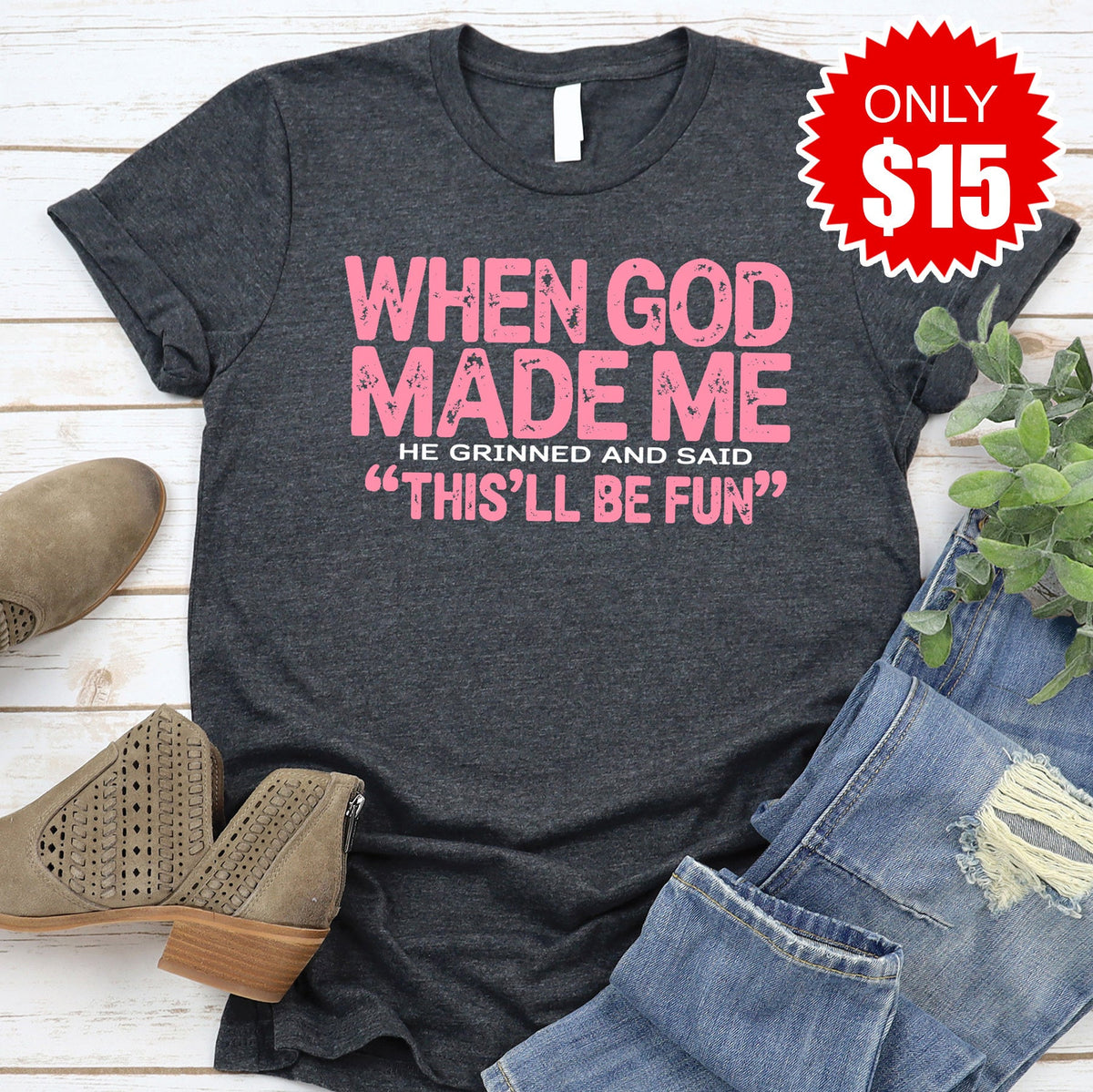 When God Made Me Tee - Heather Charcoal - 15 product image 1