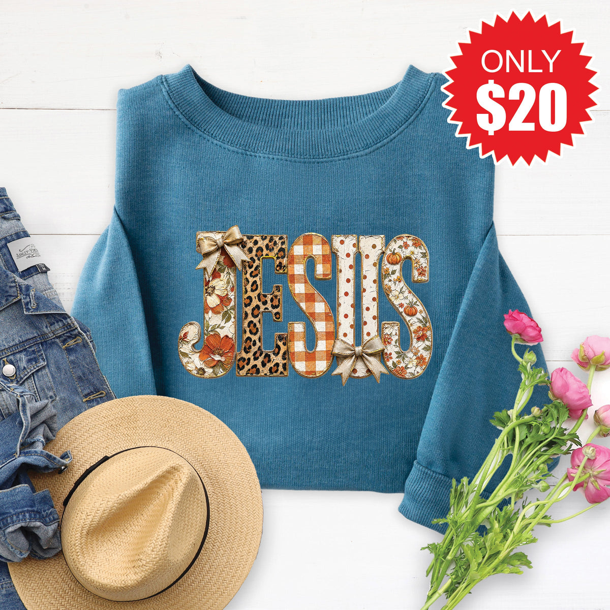 Jesus Sweatshirt - Heather Deep Teal - 20 product image 1