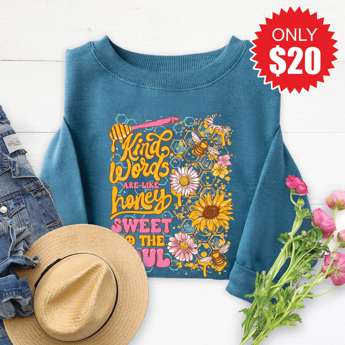 Kind Words Are Like Honey Sweatshirt - Heather Deep Teal product image 1