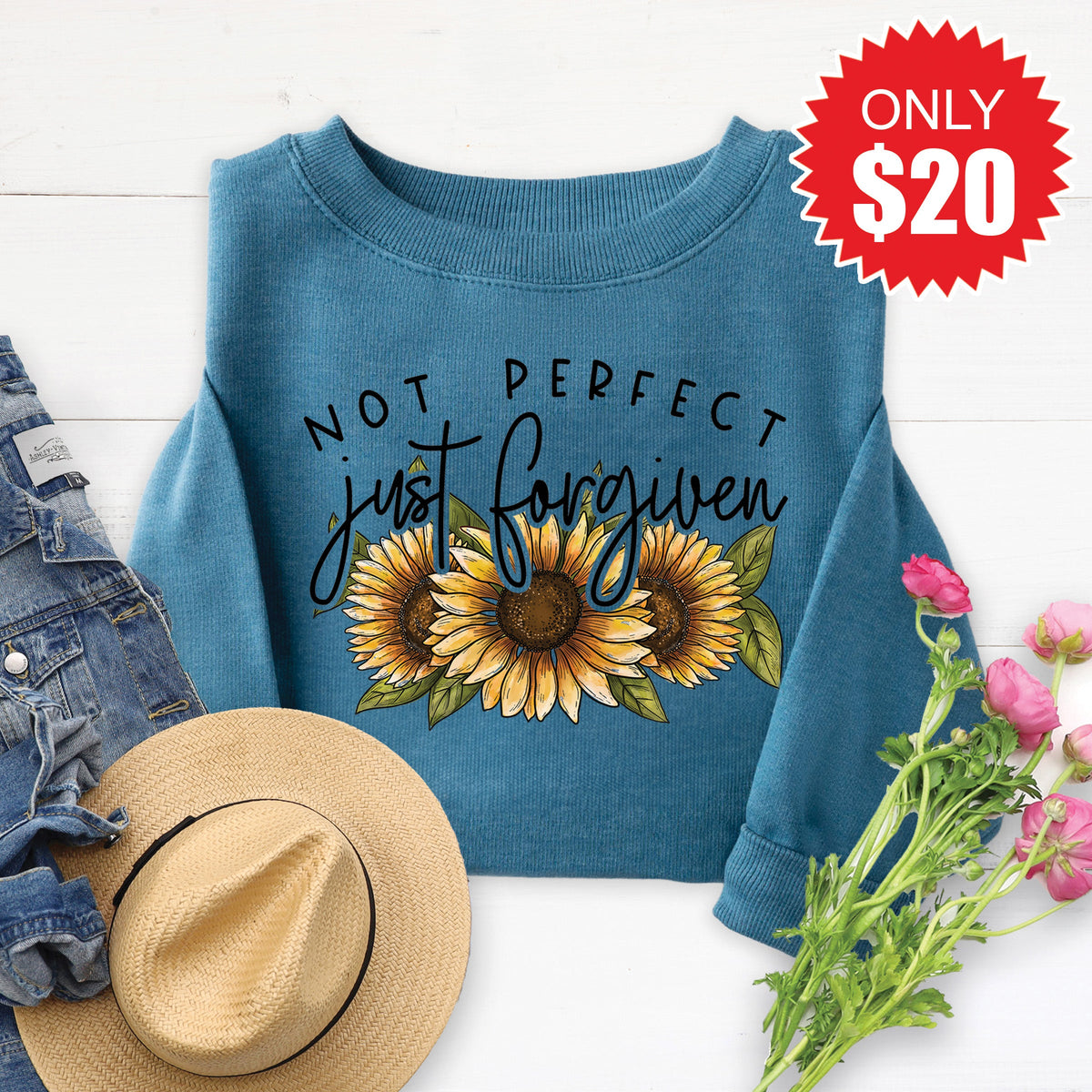 Not Perfect Just Forgiven Sweatshirt - Heather Deep Teal product image 1