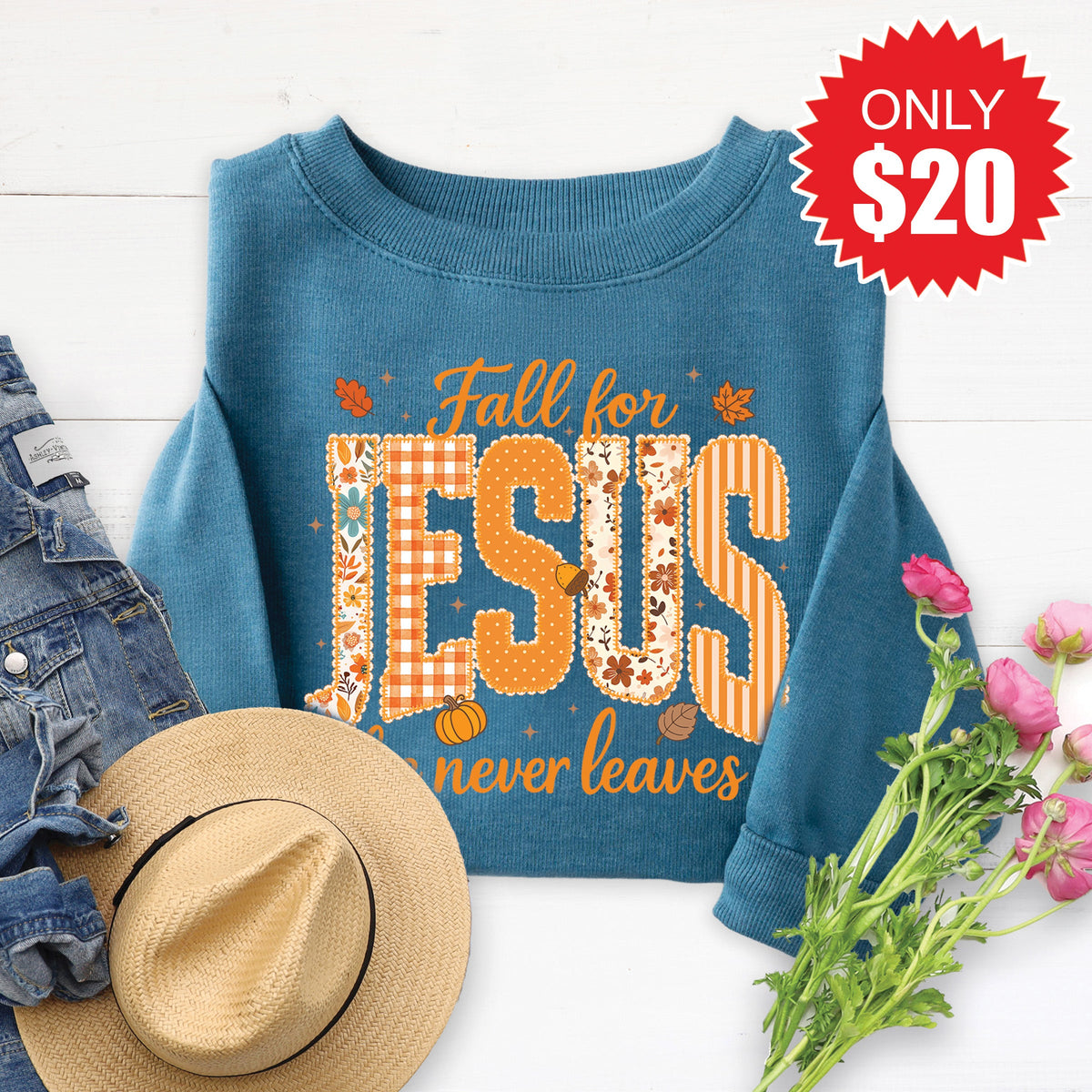 Fall For Jesus Sweatshirt - Heather Deep Teal - 20 product image 1