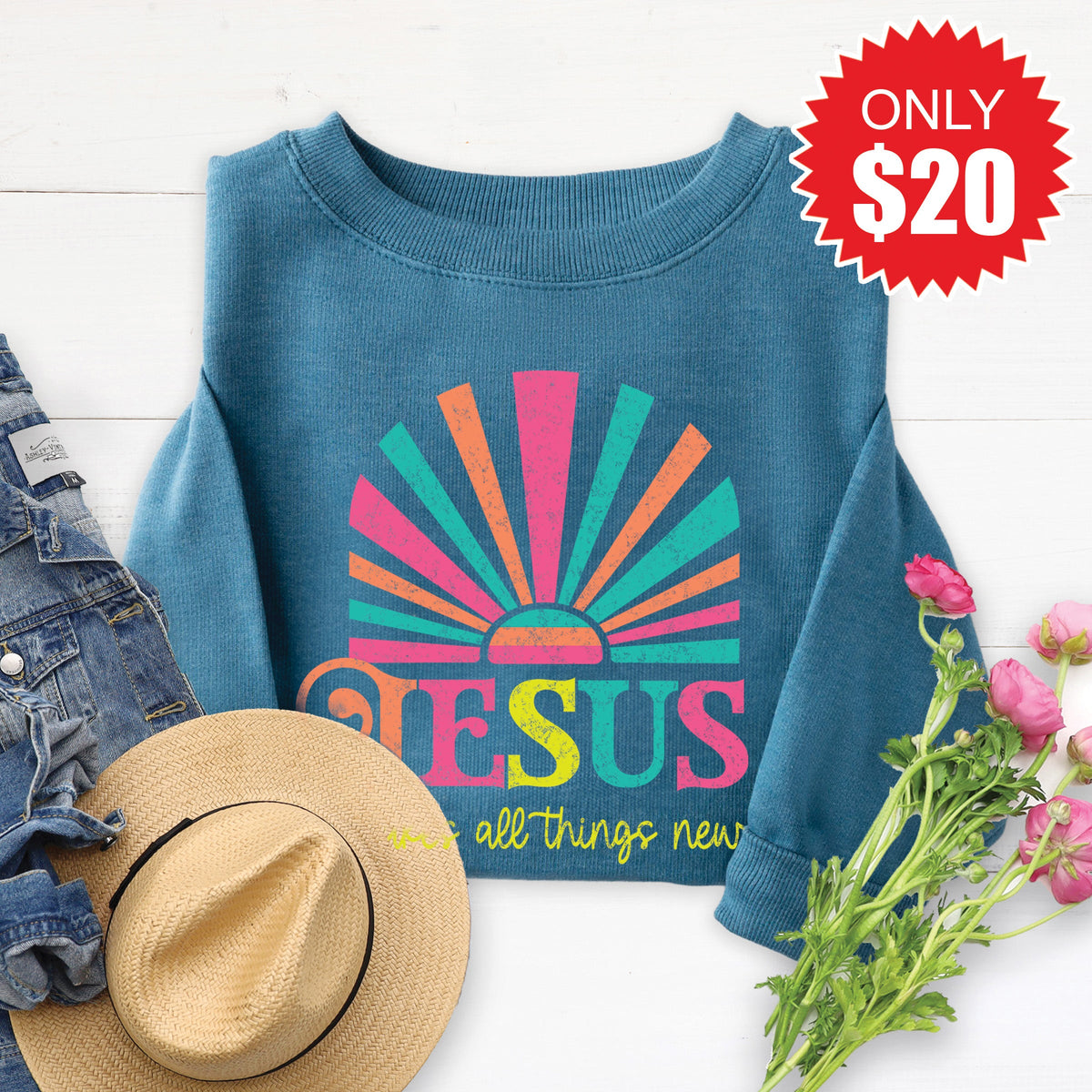 Jesus Makes All Things New Sweatshirt - Heather Deep Teal product image 1
