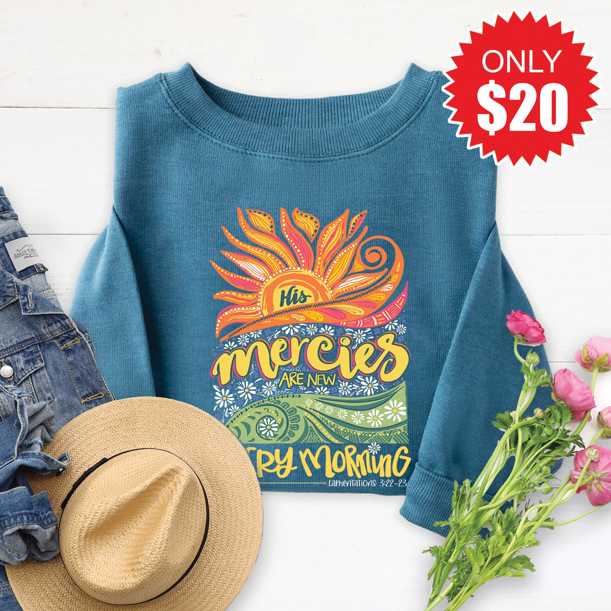 His Mercies Are New Sweatshirt - Heather Deep Teal - 20 product image 1