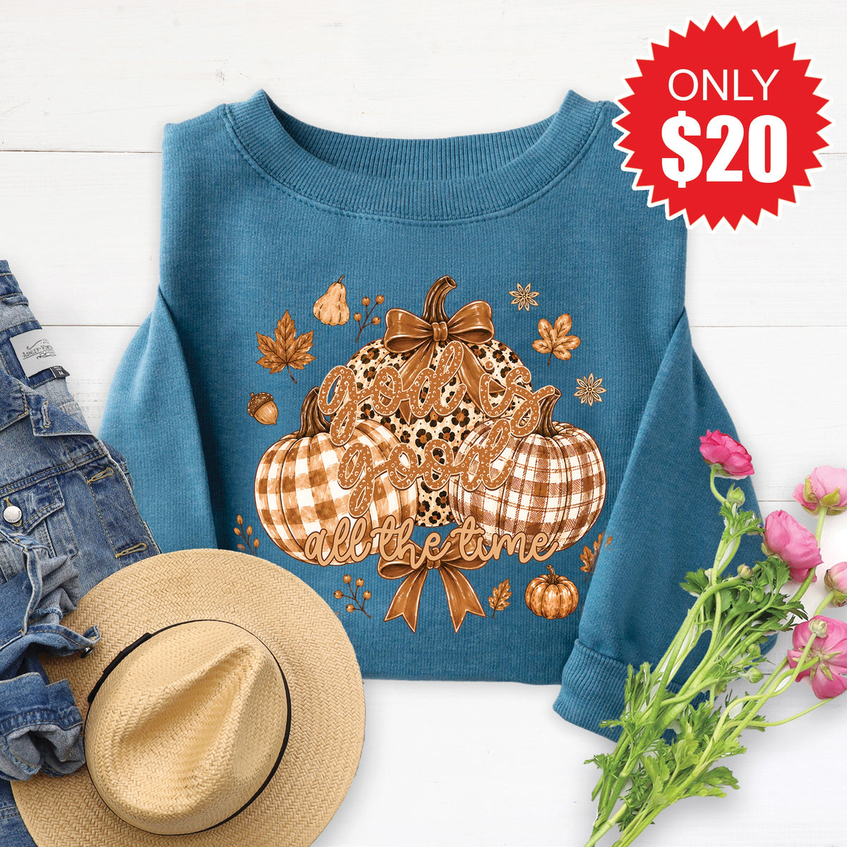 God Is Good Sweatshirt - Heather Deep Teal - 20 product image 1