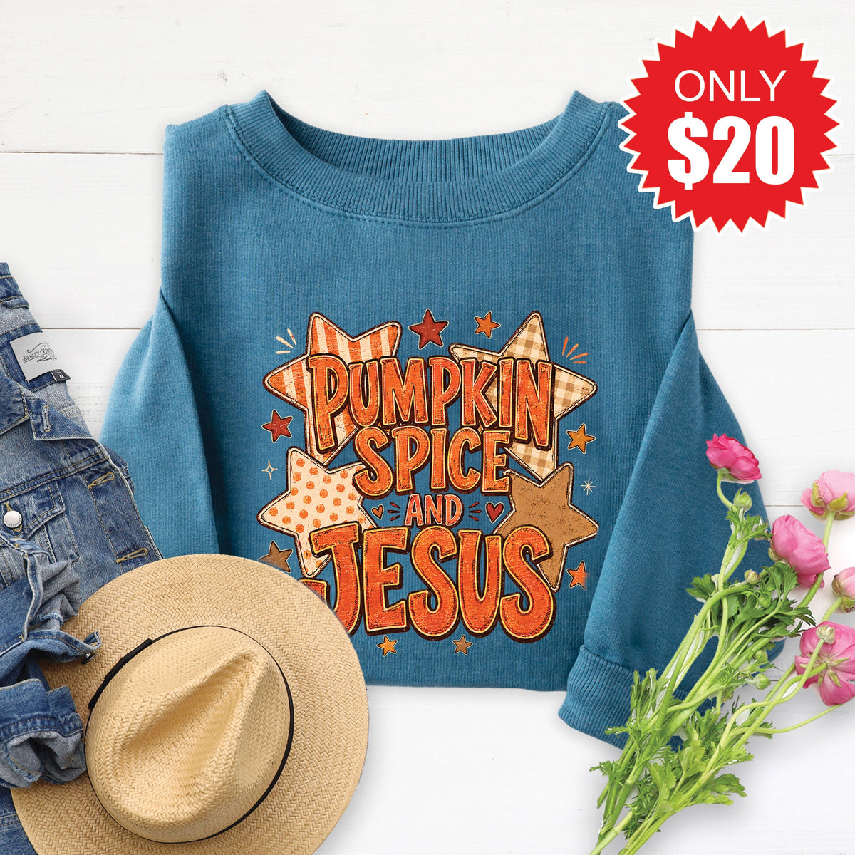 Pumpkin Spice and Jesus Sweatshirt - Heather Deep Teal - 20 product image 1