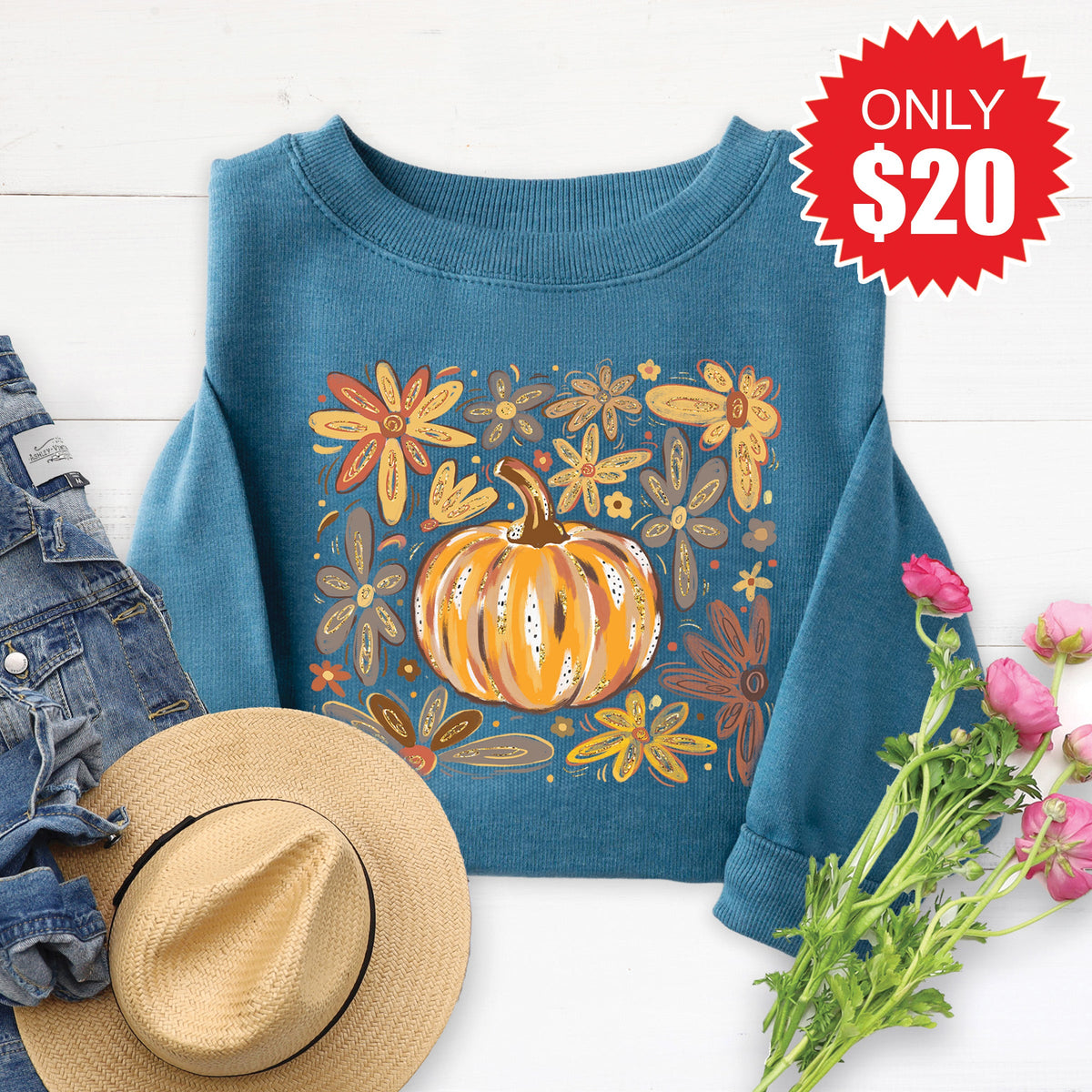 Pumpkin Sweatshirt - Heather Deep Teal - 20 product image 1