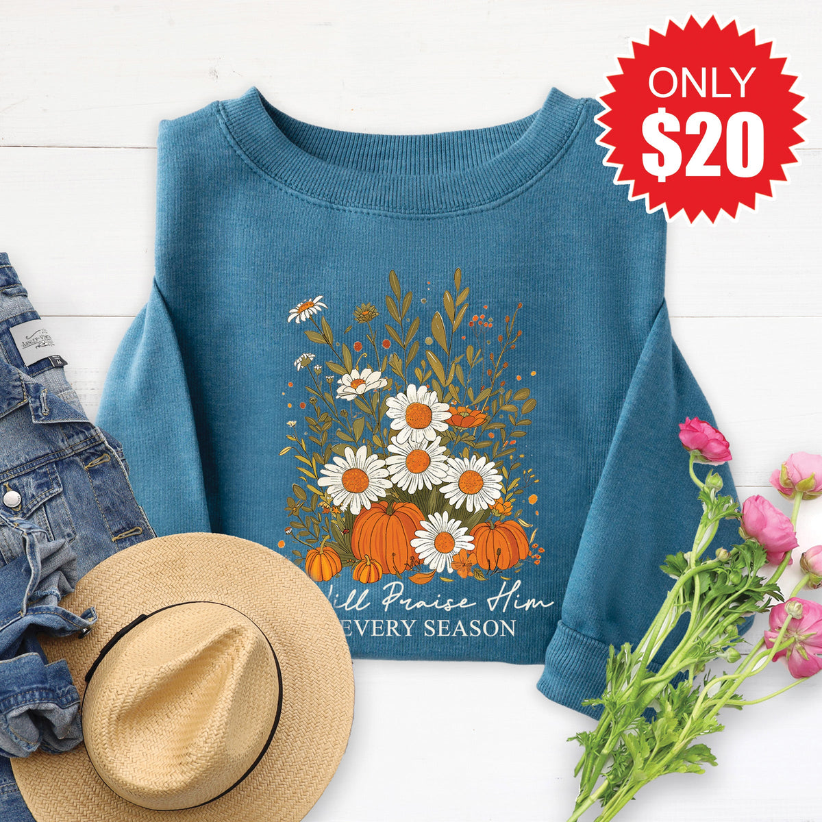 I Will Praise You Sweatshirt - Heather Deep Teal - 20 product image 1
