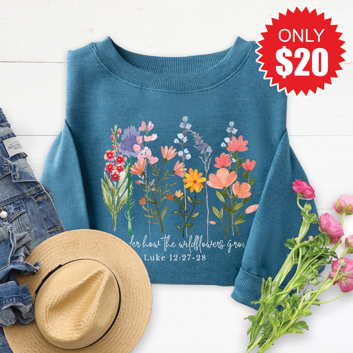 Wild Flowers Grow Sweatshirt - Heather Deep Teal - 20 product image 1