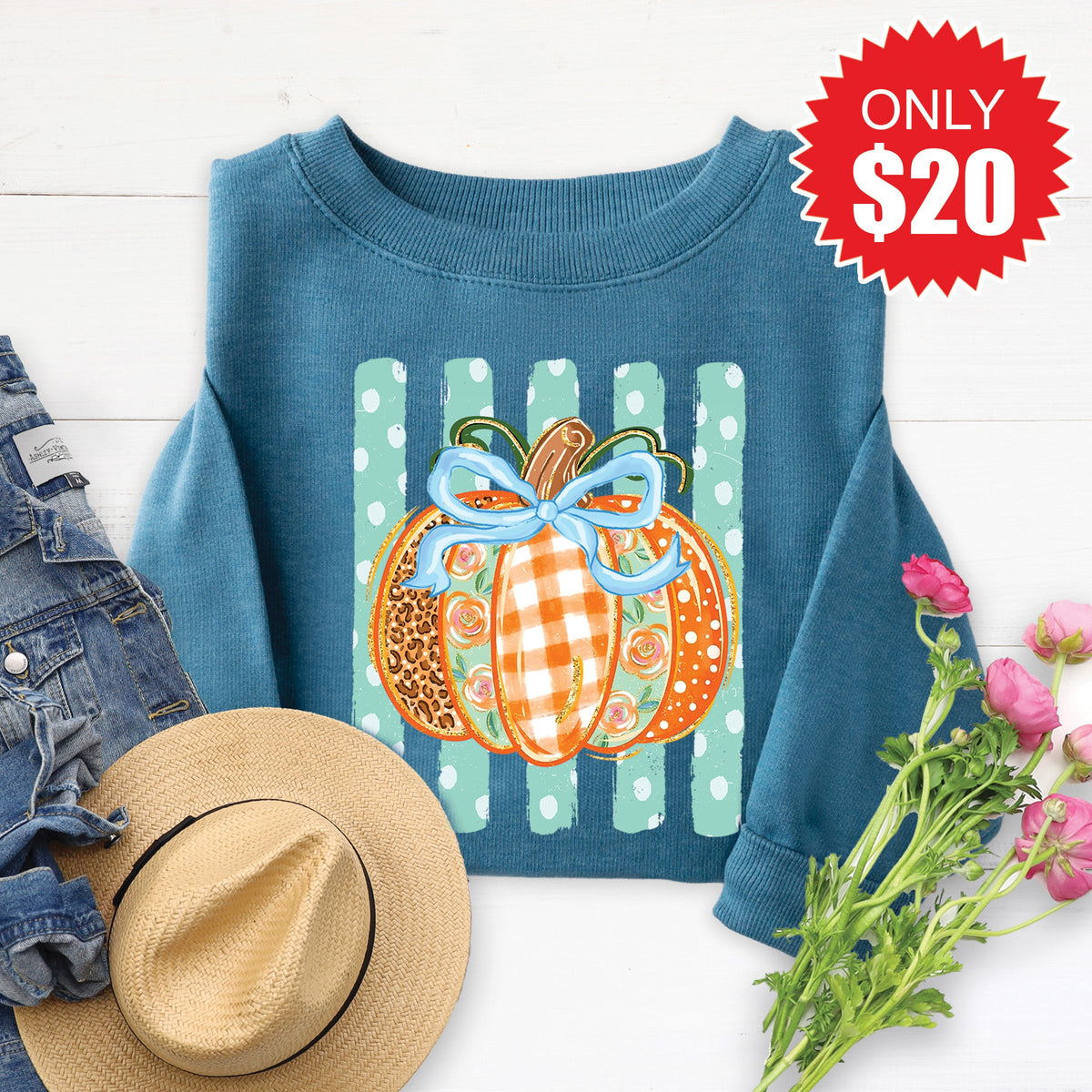 Pumpkin Sweatshirt - Heather Deep Teal - 20 product image 1