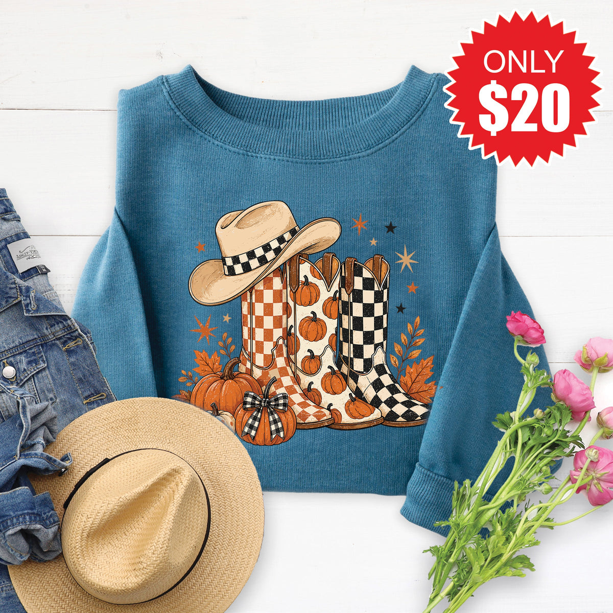 Fall Boots Sweatshirt - Heather Deep Teal - 20 product image 1