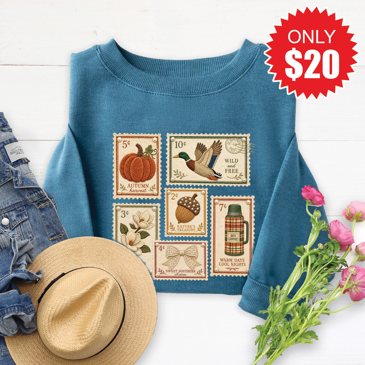 Fall Stamps Sweatshirt - Heather Deep Teal - 20 product image 1