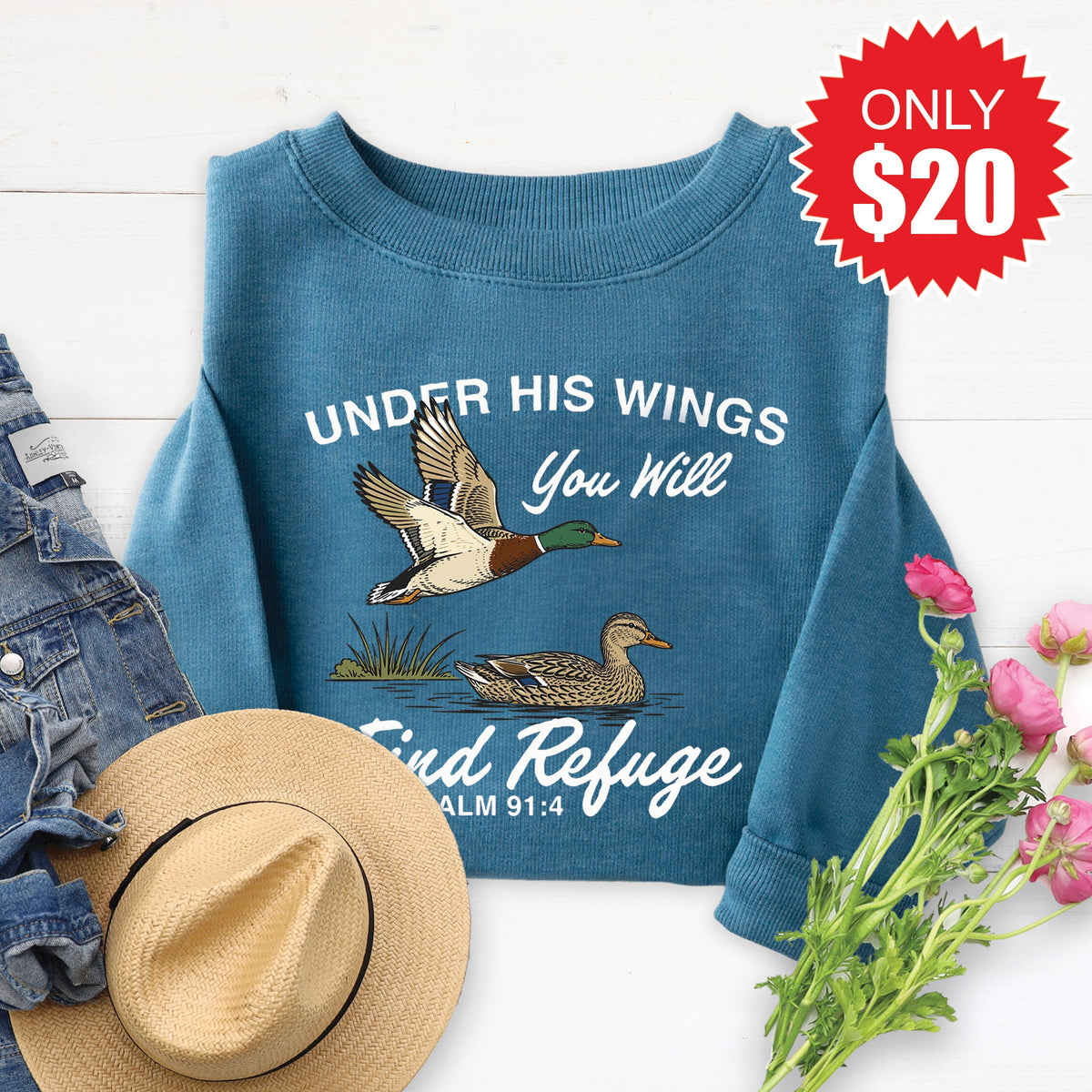 Under His Wings Sweatshirt - Heather Deep Teal - 20 product image 1