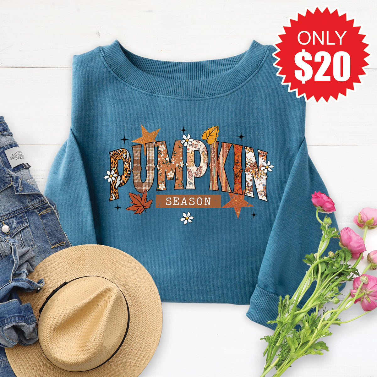 Pumpkin Season Sweatshirt - Heather Deep Teal - 20 product image 1