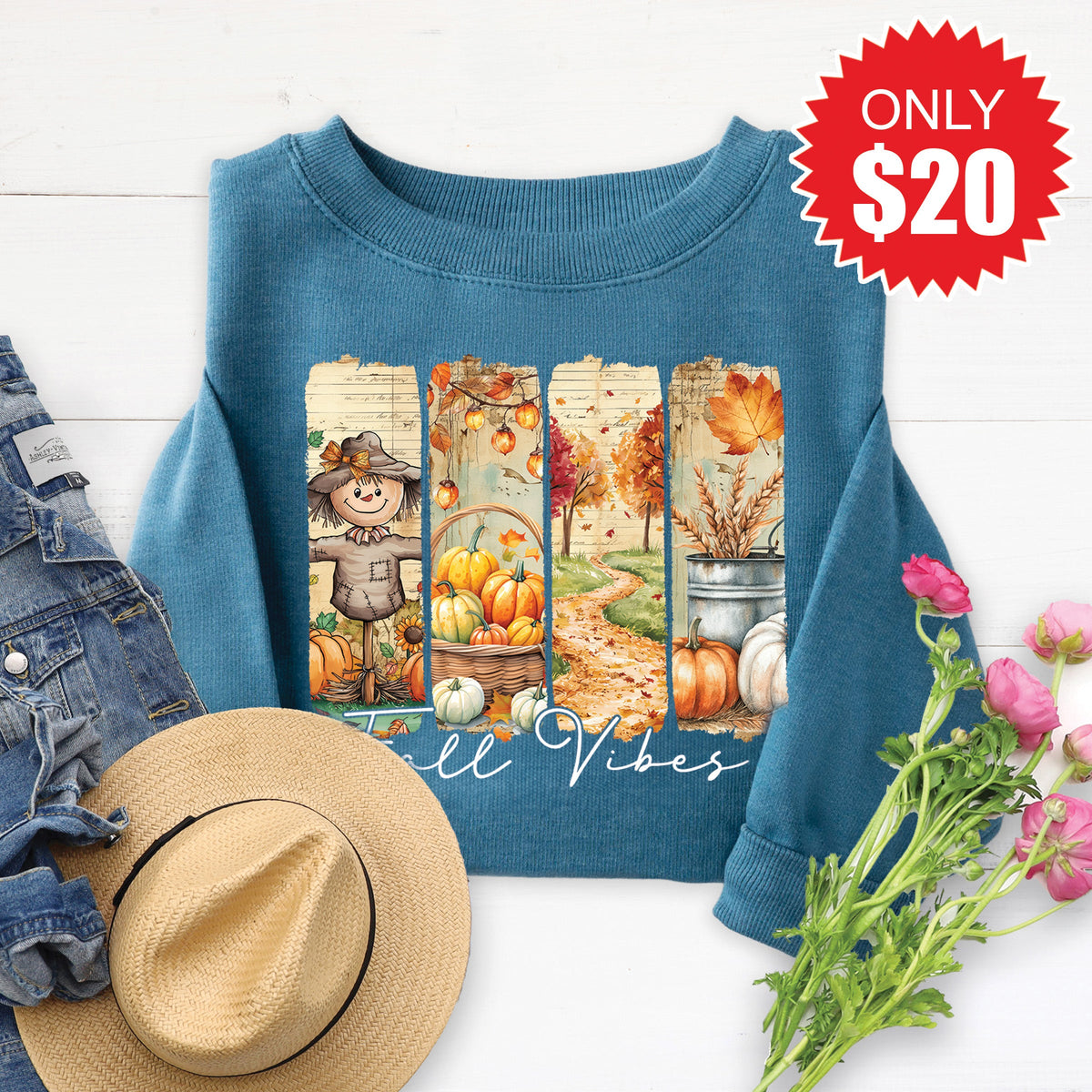 Fall Vibes Sweatshirt - Heather Deep Teal - 20 product image 1