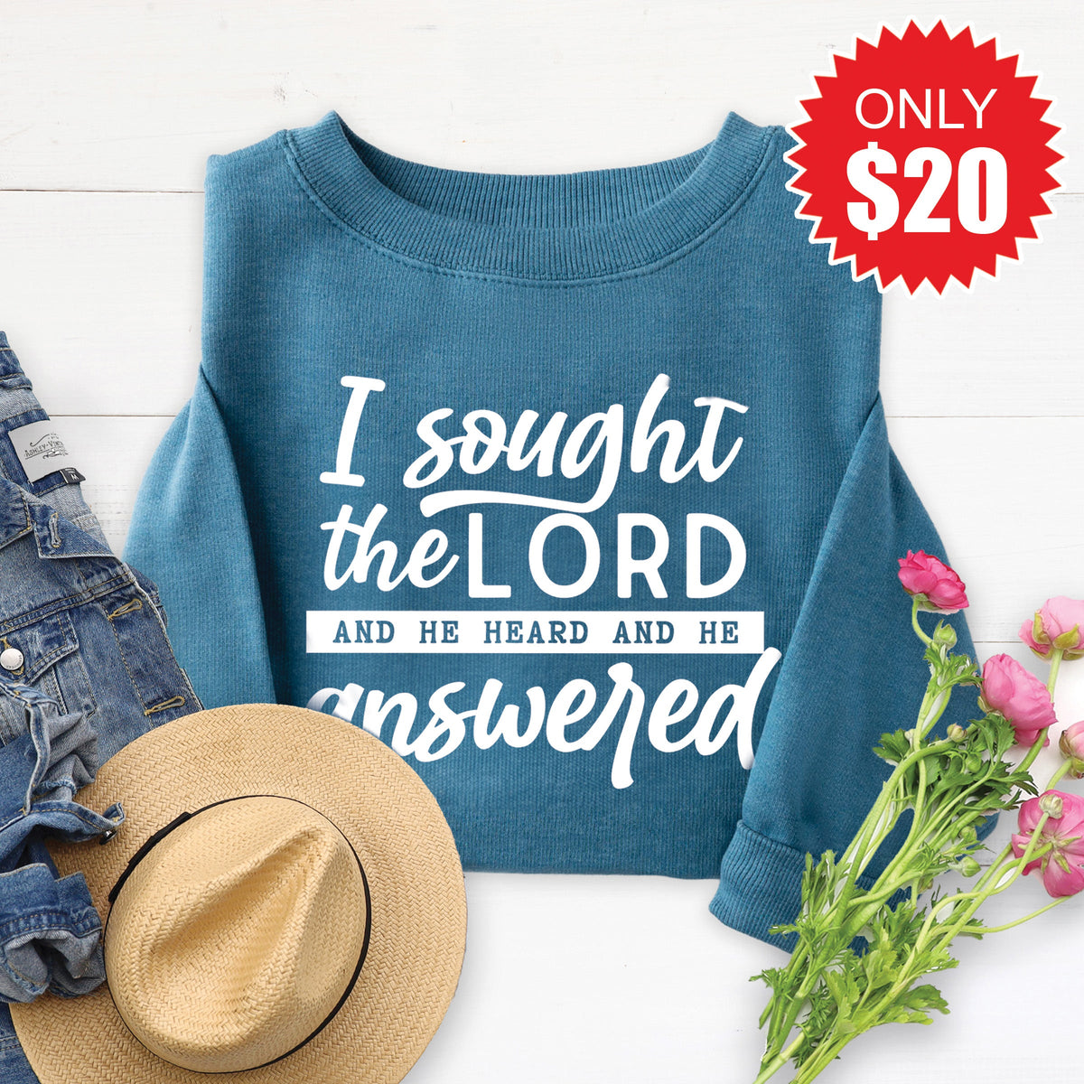 I Sought The Lord Sweatshirt - Heather Deep Teal - 20 product image 1