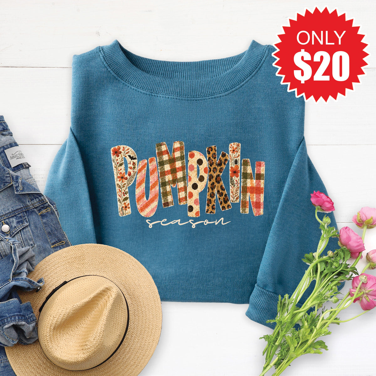 Pumpkin Season Sweatshirt - Heather Deep Teal - 20 product image 1
