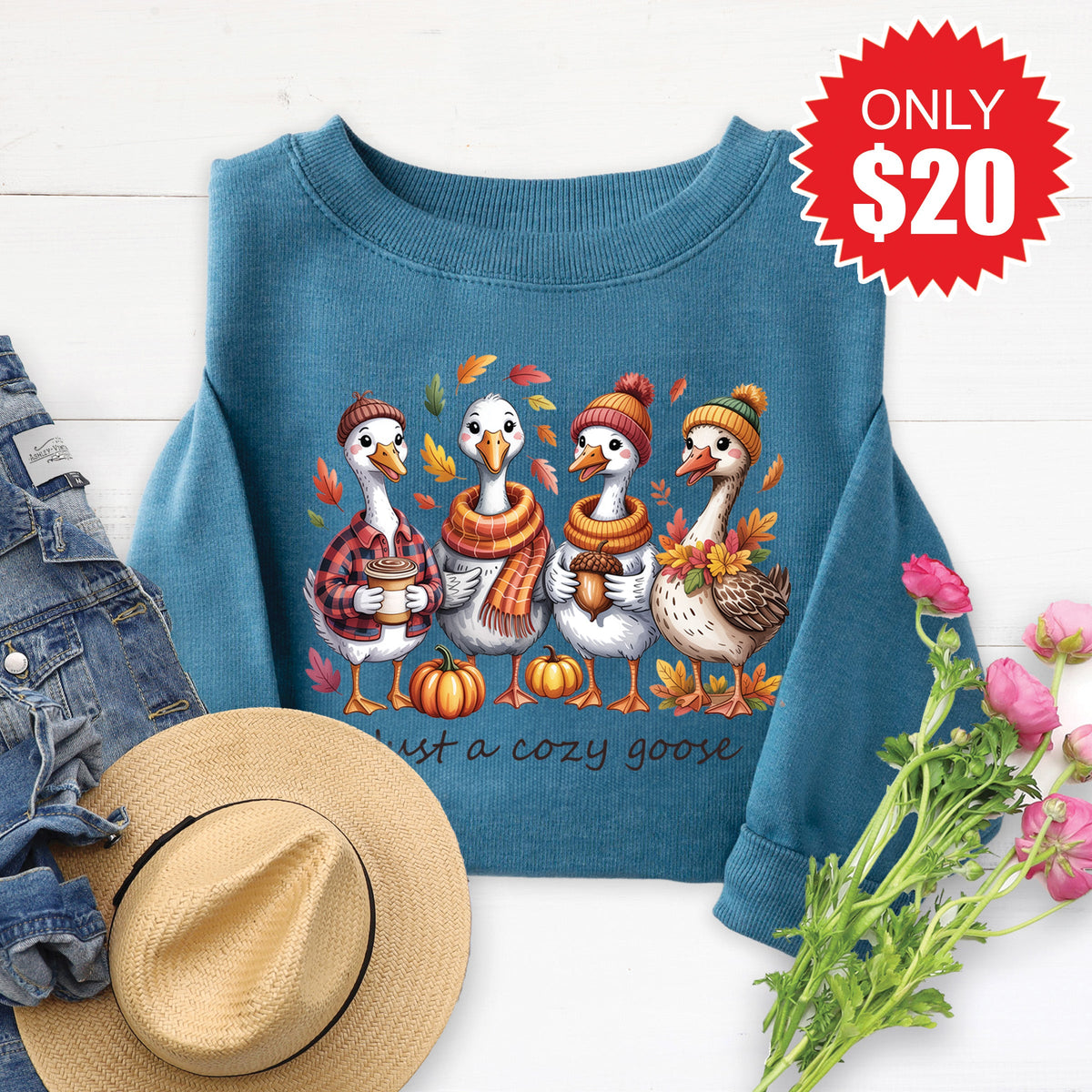 Cozy Goose Sweatshirt - Heather Deep Teal - 20 product image 1