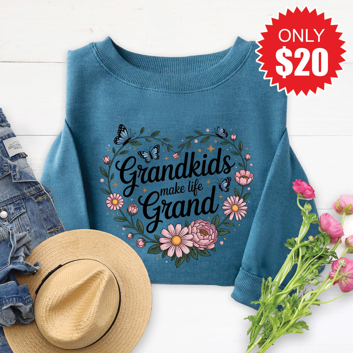 Grandkids Make Life Grand Sweatshirt - Heather Deep Teal product image 1