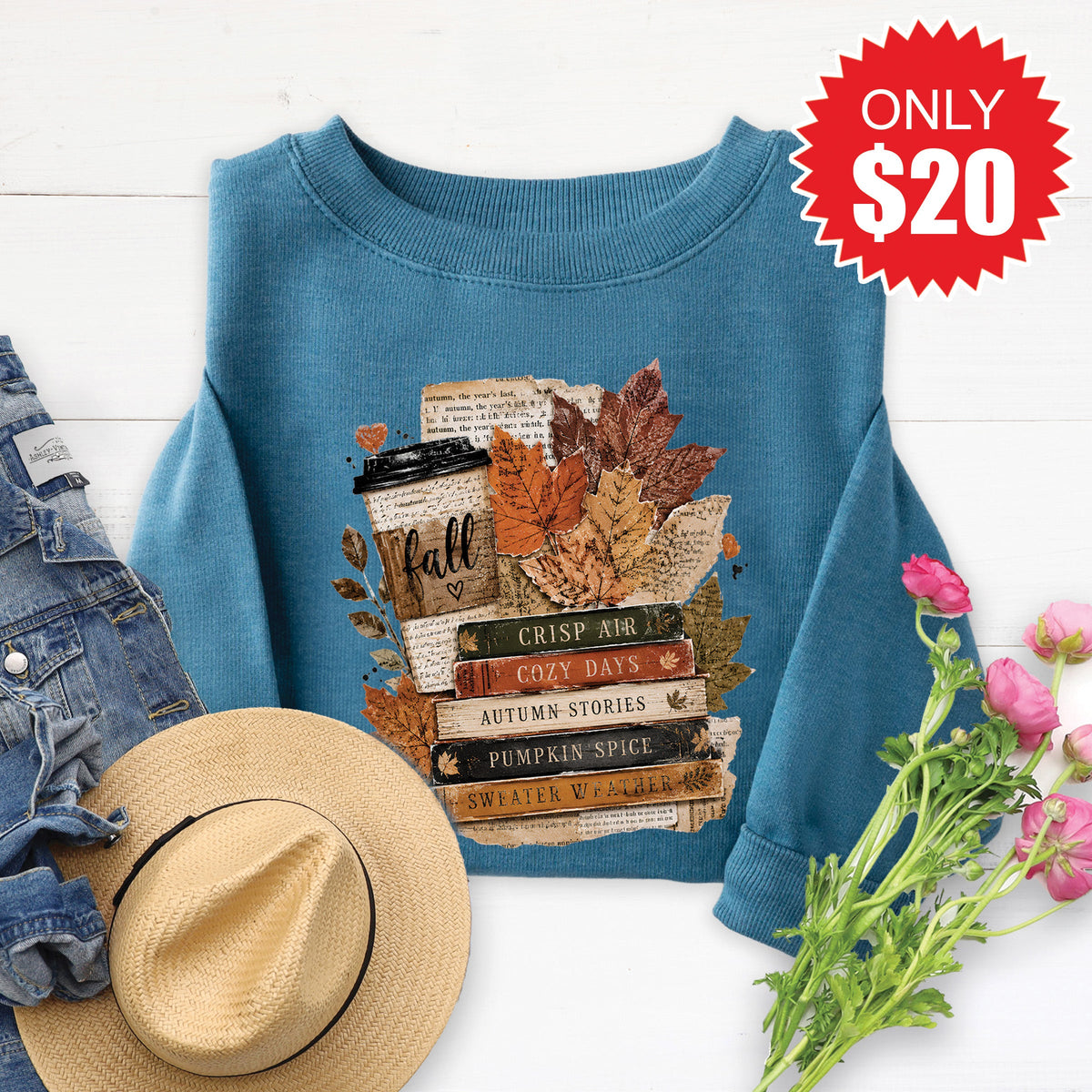 Fall Leaves Sweatshirt - Heather Deep Teal - 20 product image 1