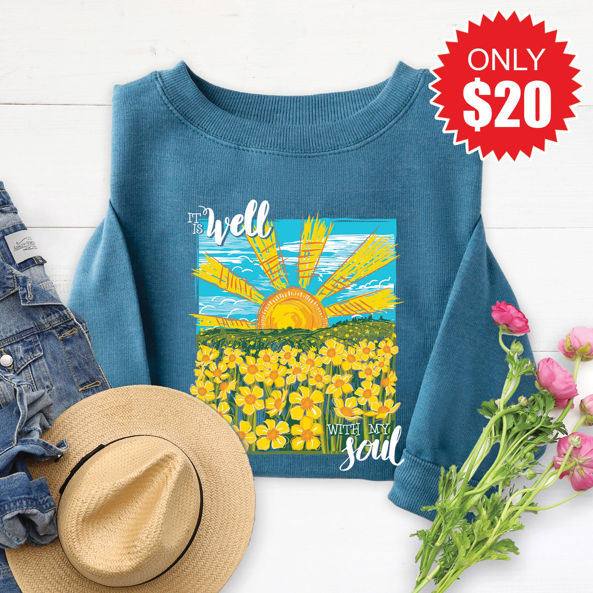 It Is Well Sweatshirt - Heather Deep Teal - 20 product image 1