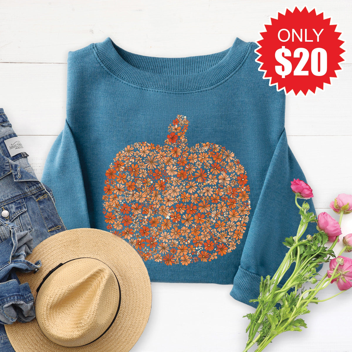 Pumpkin Sweatshirt - Heather Deep Teal - 20 product image 1
