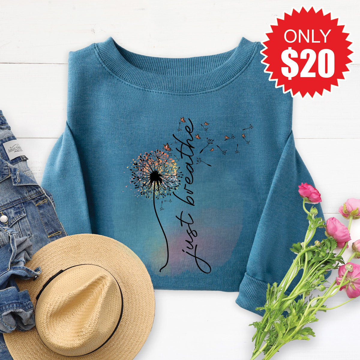 Just Breathe Sweatshirt - Heather Deep Teal - 20 product image 1