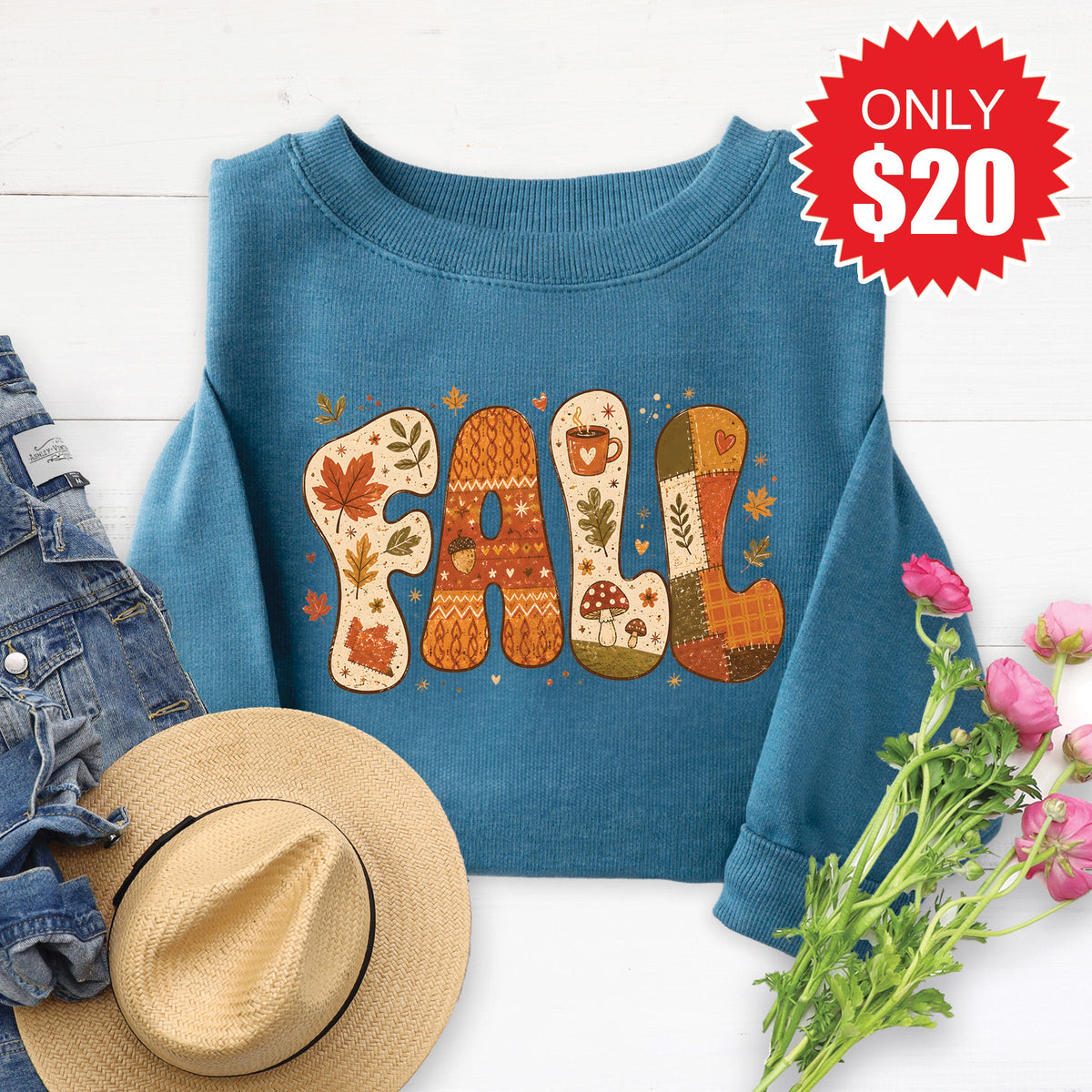 Fall Sweatshirt - Heather Deep Teal - 20 product image 1