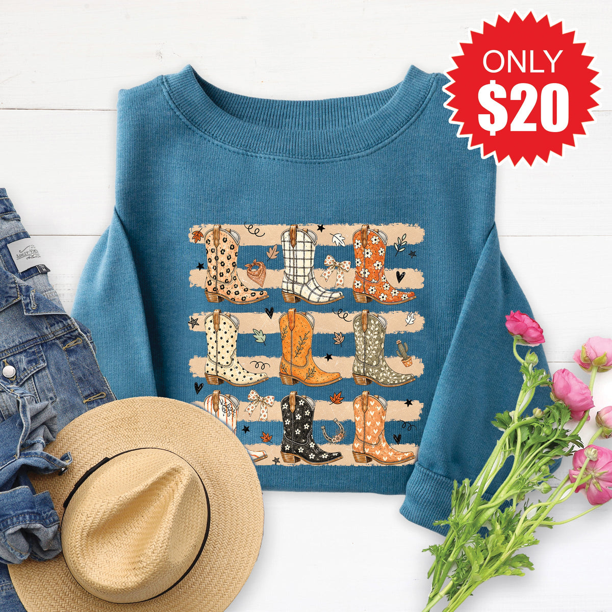 Fall Boots Sweatshirt - Heather Deep Teal - 20 product image 1