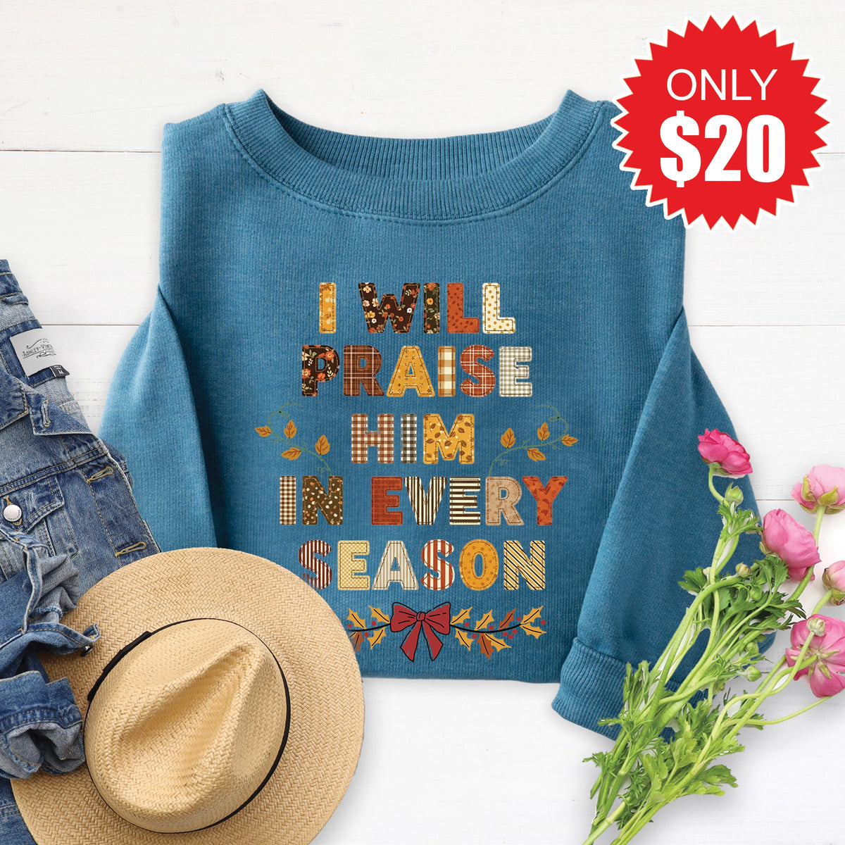 Praise Him Sweatshirt - Heather Deep Teal - 20 product image 1