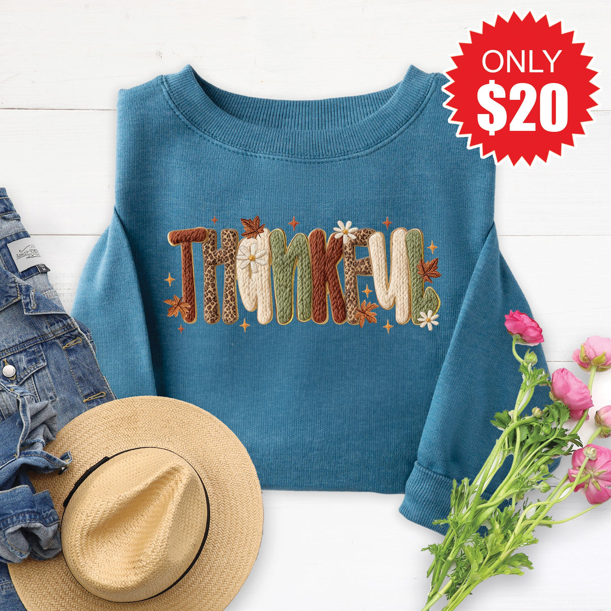 Thankful Sweatshirt - Heather Deep Teal - 20 product image 1