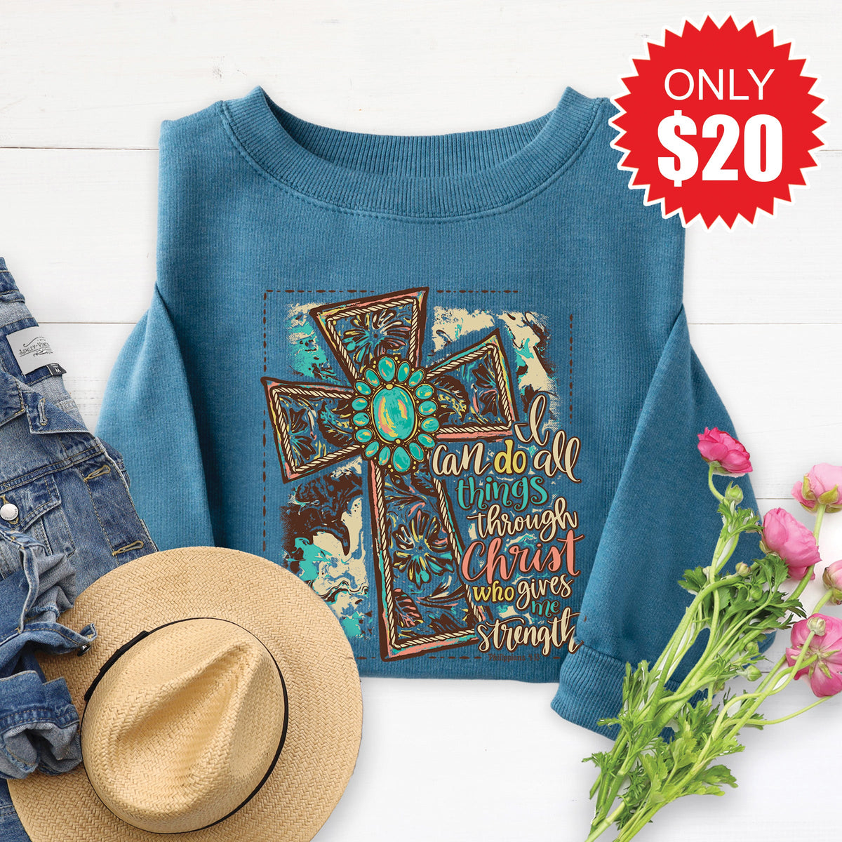 Through Christ Sweatshirt - Heather Deep Teal - 20 product image 1