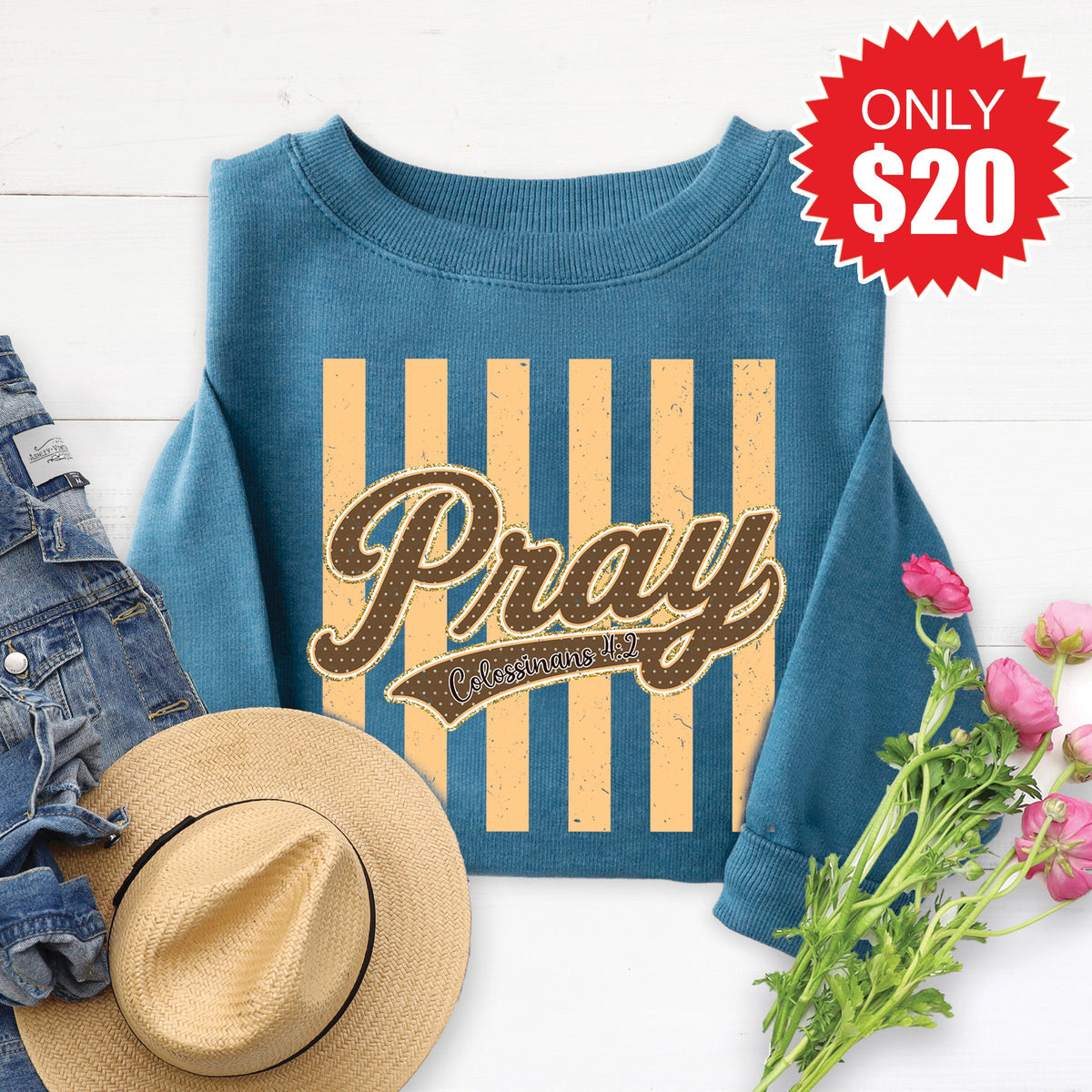 Pray Sweatshirt - Heather Deep Teal - 20 product image 1